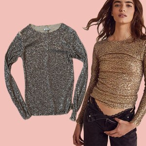 Free People Gold Sequin Long Sleeve Top – Party Y2K Glam
